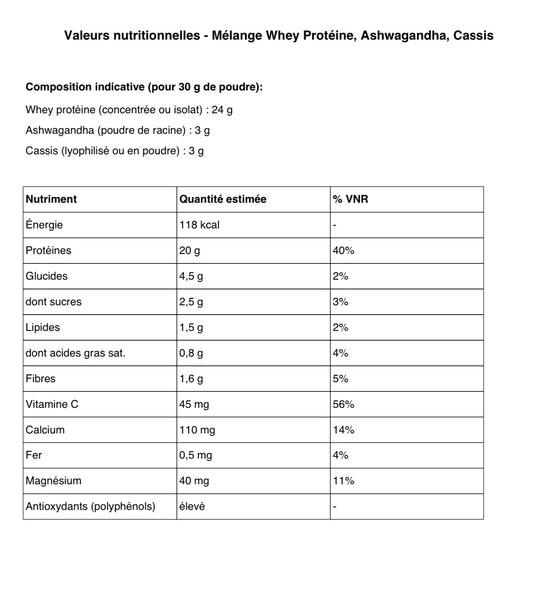 ENDURCISSEMENT VITALITE - WHEY, ASHWAGANDHA, CASSIS LYOPHILISE