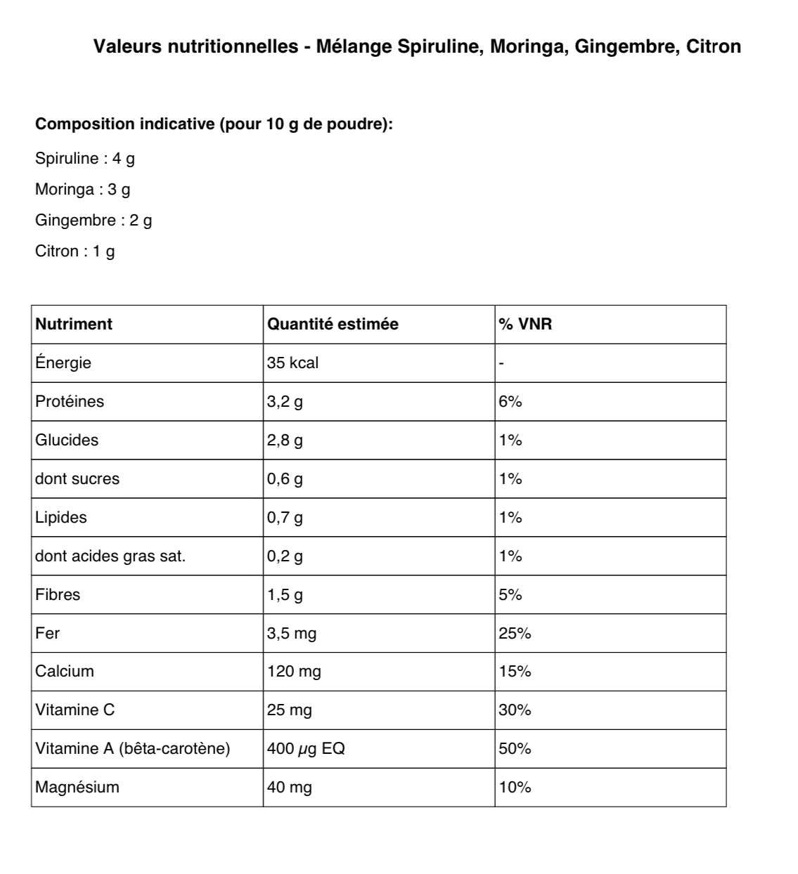 ENDURANCE - SPIRULINE, MORINGA, GINGEMBRE, CITRON