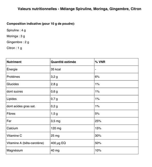 ENDURANCE - SPIRULINE, MORINGA, GINGEMBRE, CITRON